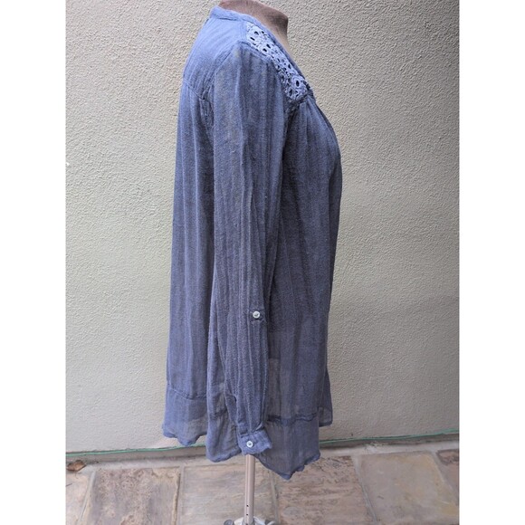 Dolma Top LG 100% Gauzy Linen Shirt Dress Tunic French Blue Coastal Chic - Picture 2 of 13